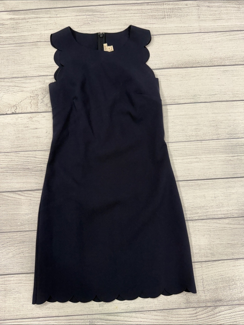 J.Crew Navy Blue Scalloped Sheath Dress Size 00 Sleeveless Career Work